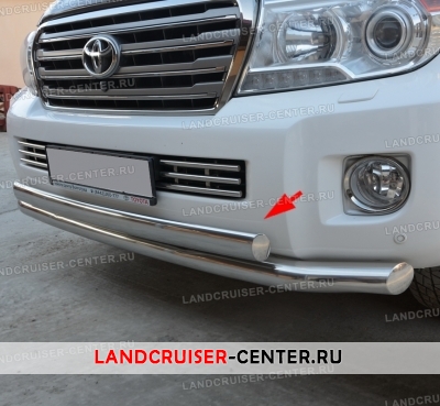 Защита переднего бампера  двойная с элипсом на Toyota Land Cruiser 200